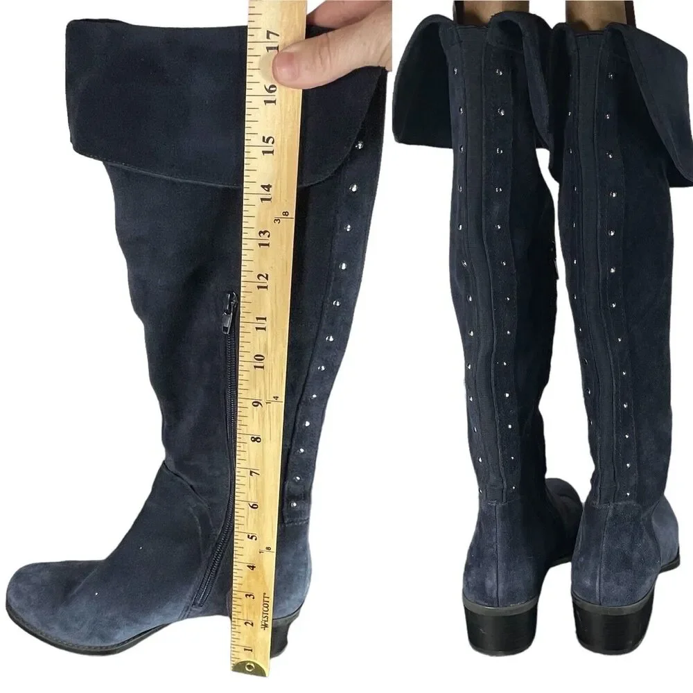 Vince Camuto Briella Blue Suede Leather Over the Knee Boots SIZE 5.5 Womens Shoe